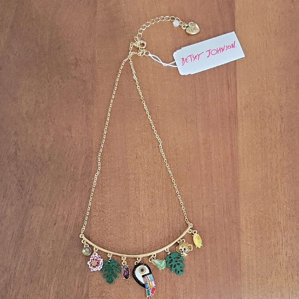 Betsey Johnson Gold-Tone Toucan & Tropical Charm Necklace - Multicolor